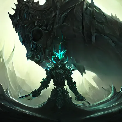 Image similar to The blade of the ruined king, digital illustration, futuristic statues, glow in the dark, ethereal, the void, ominous background, very detailed, stylized, concept art, trending on artstation, high definition, by Riot Games, League of legends