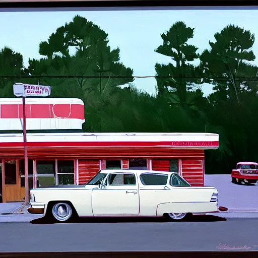 Image similar to painting of a diner exterior, william eggleston