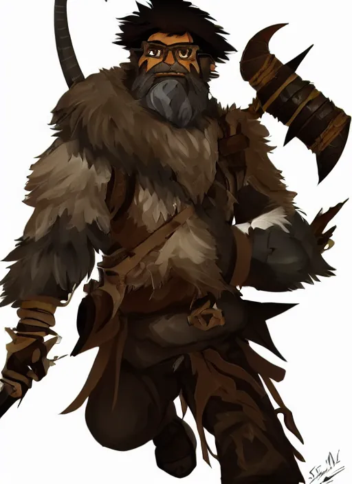 Image similar to bugbear ranger, black beard, dungeons and dragons, hunters gear, character design on white background, by makoto shinkai