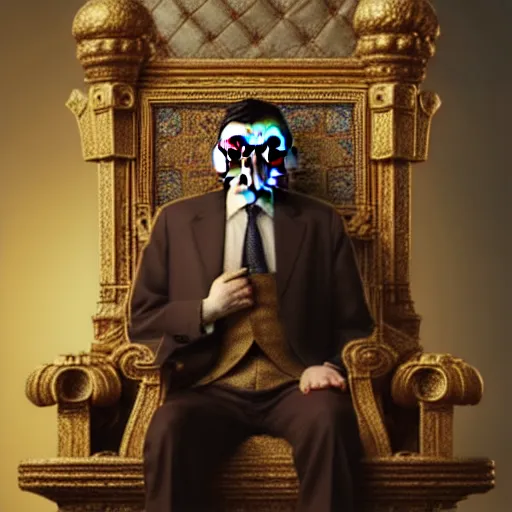 Image similar to A portrait of Mr. Bean depicted as a medieval king on throne, atmospheric lighting, painted, intricate, volumetric lighting, beautiful, rich deep colours masterpiece, golden hour, sharp focus, ultra detailed, by Leesha Hannigan, Ross Tran, Thierry Doizon, Kai Carpenter, Ignacio Fernández Ríos