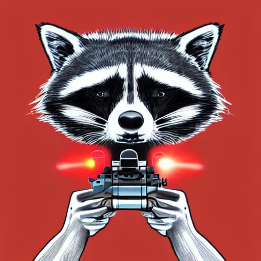 Image similar to racoon holding a laser gun, digital art , centred award winning 4K