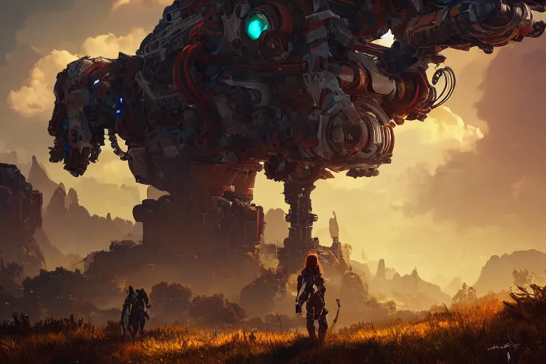 Image similar to stalker machine mecanical creature robot of horizon forbidden west horizon zero dawn radiating a glowing aura global illumination ray tracing hdr fanart arstation by ian pesty and alena aenami artworks in 4 k