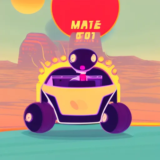 Image similar to cute furry alien 👾 racing 🏁 on mars, style by kurzgesagt