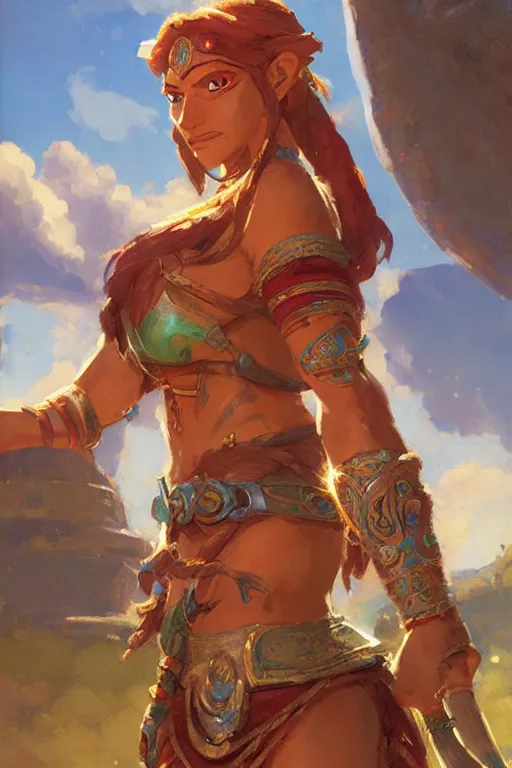 Image similar to a portrait of urbosa from breath of the wild, by gaston bussiere, by mandy jurgens and bayard wu and greg rutkowski, cinematic lightning