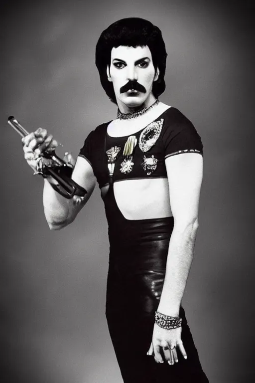 Prompt: freddy mercury and polly shore had a baby. photo realistc