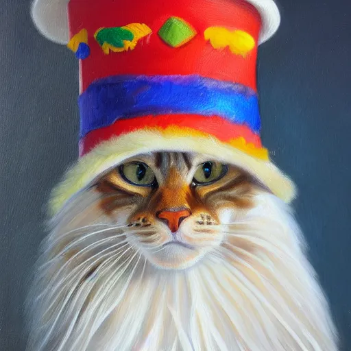 Image similar to Portrait Oil Painting, Ginger Maine-Coon with a white fluff wearing a mexican hat sombrero sombrero