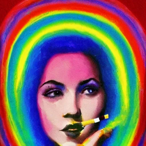 Image similar to rainbow cosmic woman with a cigarette