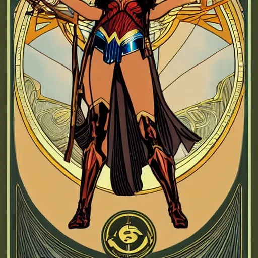 Image similar to gal gadot as wonder woman, mucha style, art nouveau,