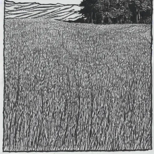 Image similar to risograph of a skeleton in a field