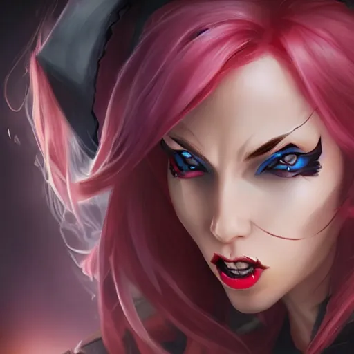 Prompt: miss fortune league of legends, horrifying, angry, evil, realistic, full face portrait