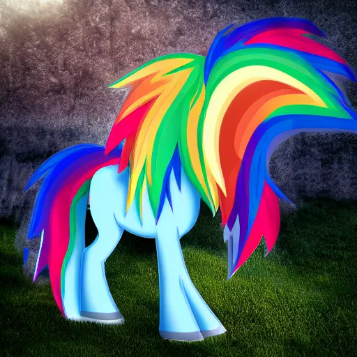 Prompt: Rainbow Dash, Pegasus Photography, Pegasus, Light-blue coat with rainbow mane and tail, realistic 4k