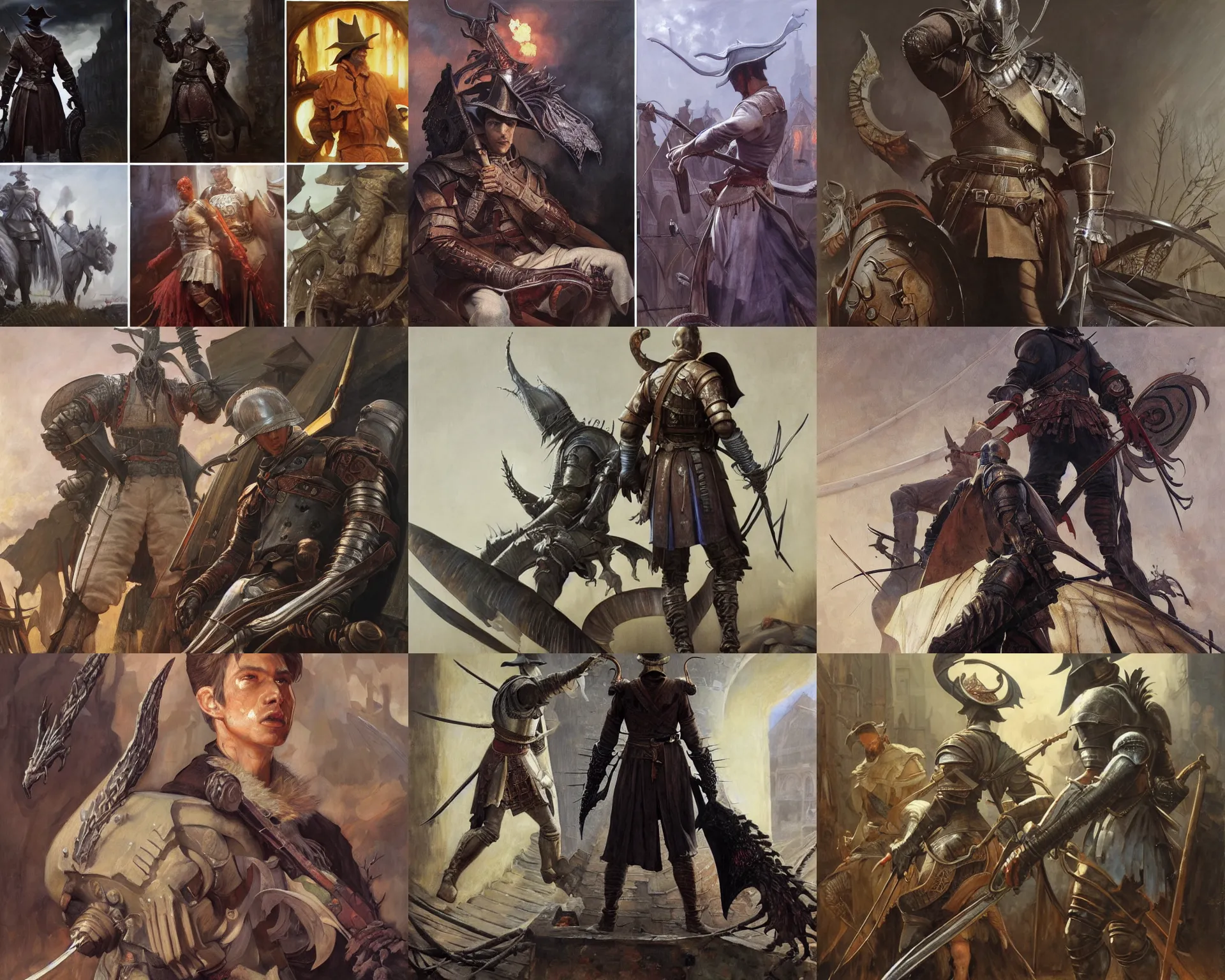 Image similar to painting by ignacio diaz olano and jacek malczewski and edgar maxence and rhads and leyendecker. dark souls and bloodborne