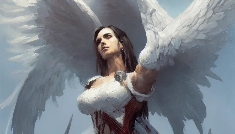 Prompt: A beautiful painting of archangel gabriel by greg rutkowski and Kalin Popov , Trending on artstation HD.