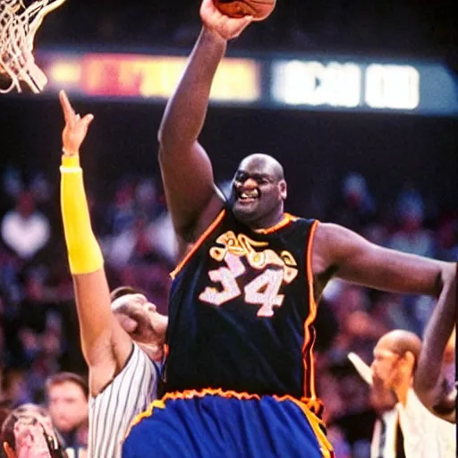 Prompt: shaquille o'neal blocking