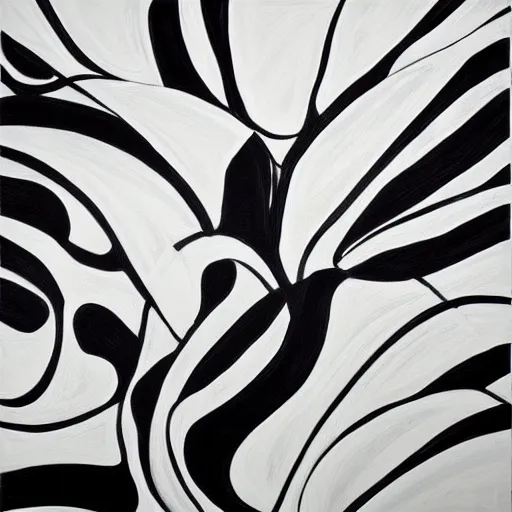 Prompt: award-winning large black and white one-line abstract flowers art painting