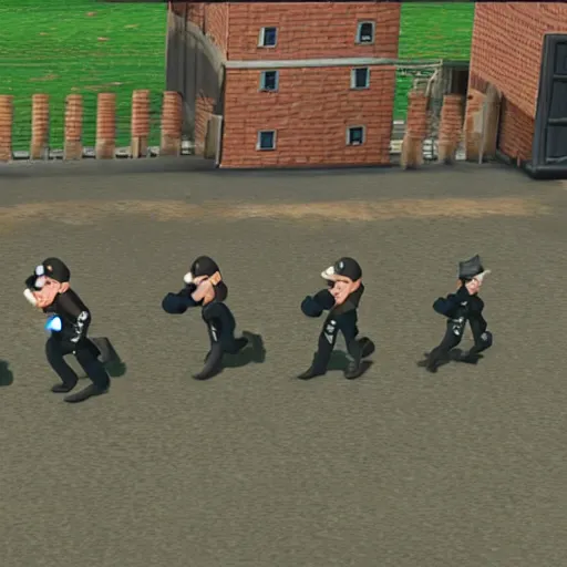 Prompt: mario as prison camp guard marching, wwii, officers uniform, ingame screenshot