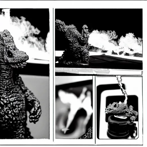 Image similar to godzilla smoking a joint, 5 5 mm