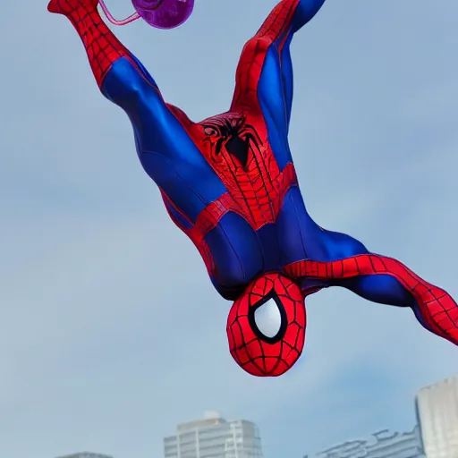 Image similar to spider man drinking purple liquid from the chug