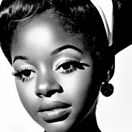 Image similar to black and white photo of a beautiful and elegant 1 9 6 5 young black actress