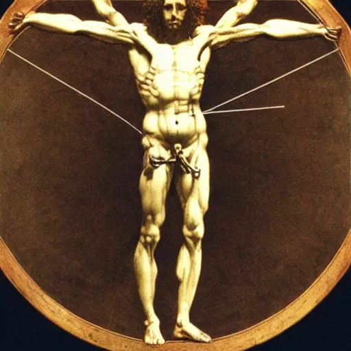 Image similar to Da Vinci's Vitruvian Man as a marble sculpture by Michelangelo