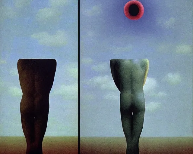 Prompt: change by rene magritte and beksinski, hybrid stylistic creation