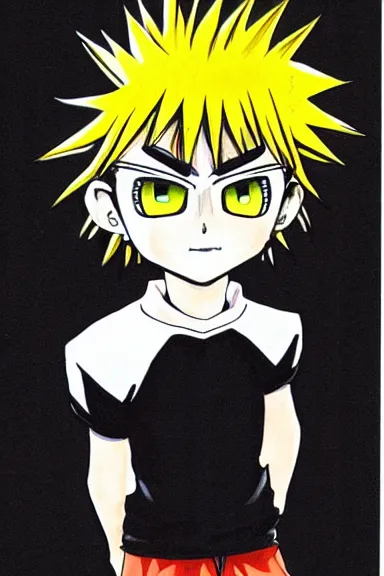 Image similar to attractive little boy in black cat suit, black and white artwork made by yoshihiro togashi,