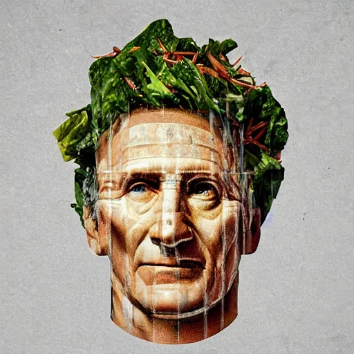 Image similar to julius caesar made of salad, by klaus enrique