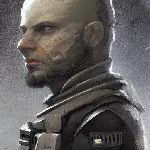 Image similar to portrait of a man by greg rutkowski, a soldier of the galactic federation wearing a gray and black tactical gear, star wars expanded universe, highly detailed portrait, digital painting, artstation, concept art, smooth, sharp foccus ilustration, artstation hq