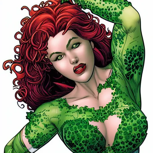 Image similar to Poison Ivy, comic portrait by J Scott Campbell, intricate details