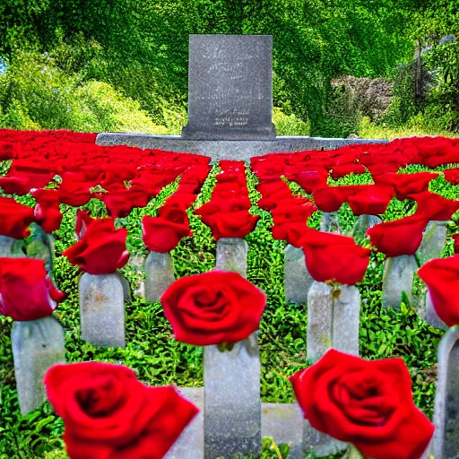 Image similar to red roses, on a grave, fisheye photo, dark