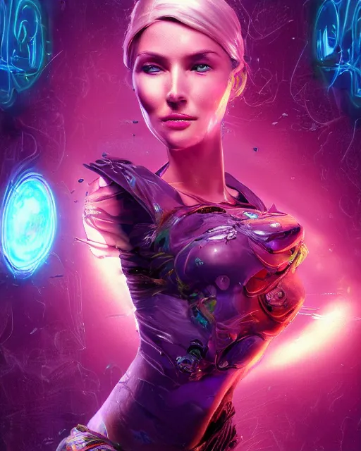 Image similar to a powerful beautiful energy woman, by alexander fedosav, hyper detailed digital matte painting, concept art, hyperrealism, 1 6 k resolution, cinema 4 d, 8 k resolution, trending on artstation, behance hd, a masterpiece, by stephan martiniere, particles, cel - shaded, power bright neon energy, by david a. hardy,