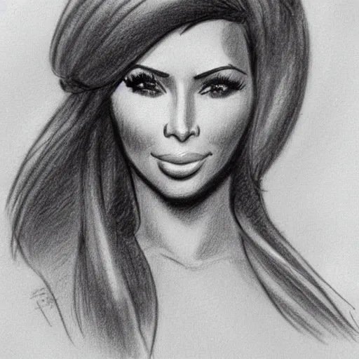 Image similar to milt kahl pencil sketch of kim kardashian