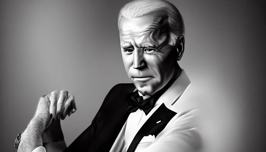 Prompt: Joe Biden in white suit and black tie, hyperdetailed, artstation, cgsociety, 8k