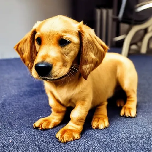 Image similar to a golden retriever in the shape of a dachshund