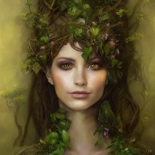 Prompt: portrait character design painting, dryad musician inspired by brian froud, portrait, accompanied by a cute feathered mouse, studio lighting by jessica rossier and brian froud and gaston bussiere