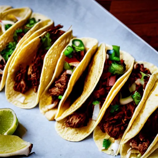 Image similar to tacos filled with rotten liver and dirty napkins. a fat man licks his lips looking at the tacos.