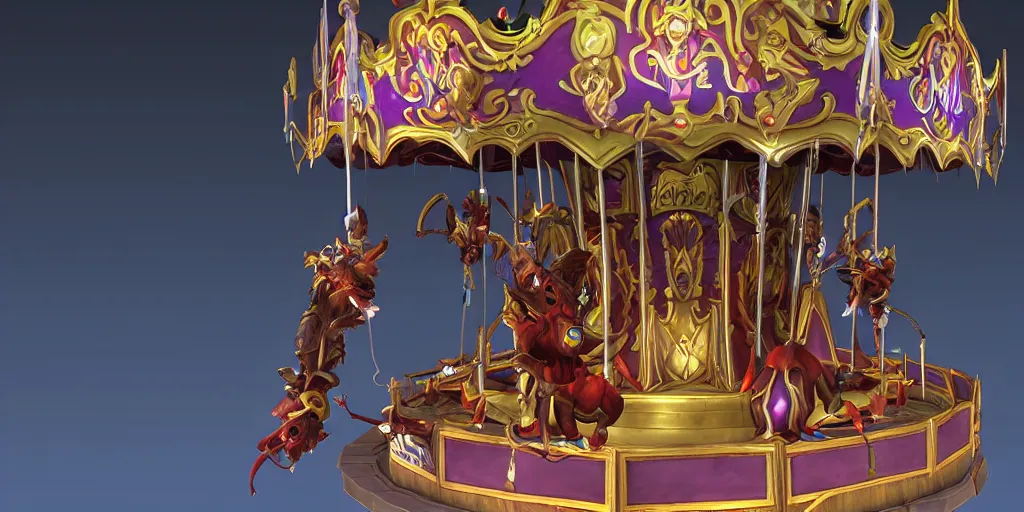 Image similar to a 3d sculpt of an evil circus carousel horse, world of warcraft, league of legends