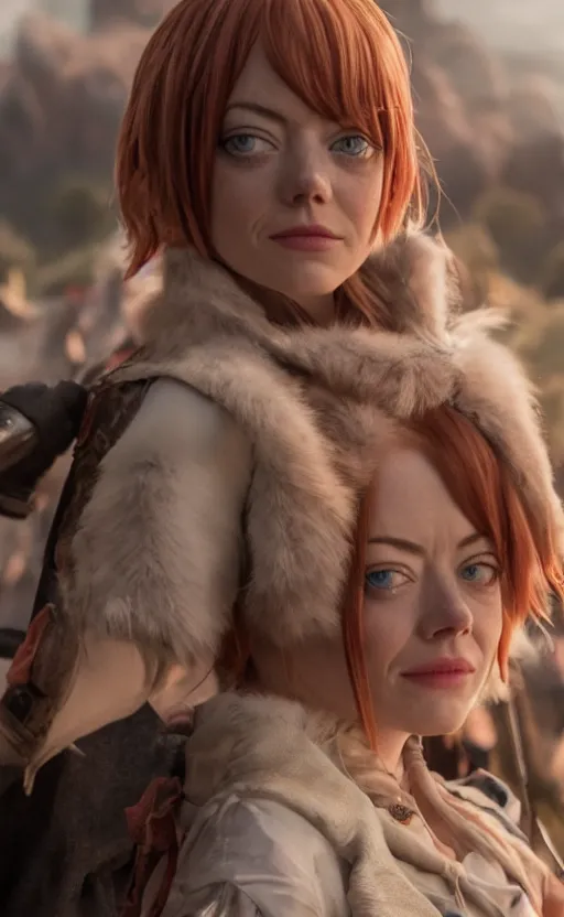 Image similar to epic cinematic still of live action chrono trigger movie, emma stone as marle, 8 k, 8 5 mm