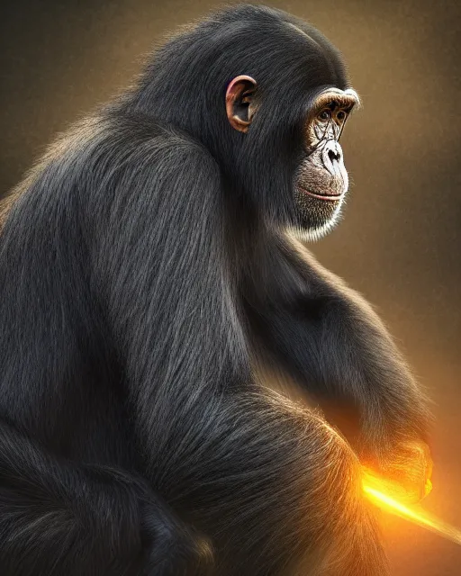 Image similar to very detailed high resolution illustration of a mystical chimpanzee, backlit, stars, 3 d, 8 k, extremely detailed, artstation, award winning