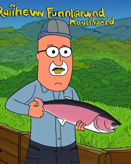 Image similar to Rainbow Trout farmer animated by Justin Roiland