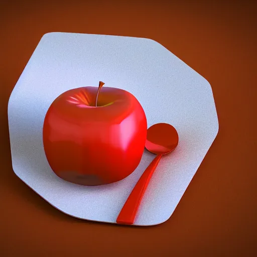 Image similar to apple on a table, low polygon, 3 d render, closeup