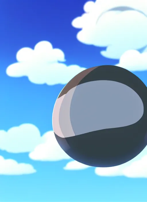 Image similar to an asymmetrical cell - shaded studio ghibli concept art study of a grey cube inside a bubble in the sky. wide shot, very dull colors, hd, 4 k, hq