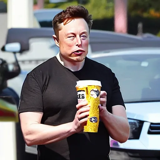 Image similar to paparazzi photo catches Elon Musk eating taco bell