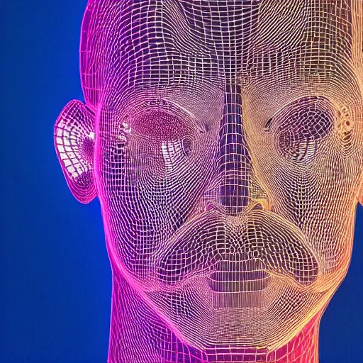 Image similar to a 3d human head made up of shiny holograms