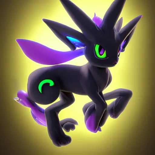 Image similar to fusion of espeon and umbreon, high octane render 3d, beautiful lighting, gentle