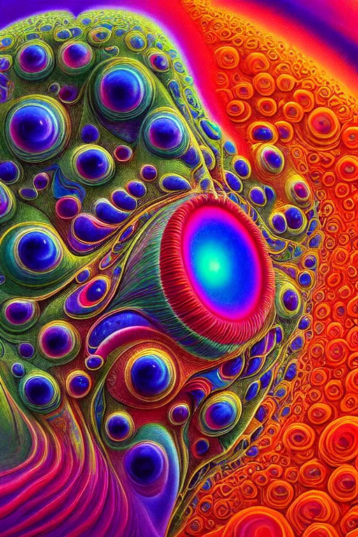 Image similar to hyperrealistic abstract close-up Renaissance psychedelic!! celestial happy! pure creature!! peaceful! kind spirit of nature! beautiful fractal!! eyes! highly detailed concept art eric zener elson peter cinematic hard rainbow lighting high angle hd 8k sharp shallow depth of field endless, inspired by Zdzisław Beksiński Salvador Dali