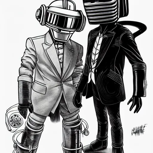 Image similar to a study of cell shaded cartoon of daft punk in the style of howl's moving castle ( 2 0 0 4 ) on a desert road, full body, wide shot, post grunge, studio ghibli, laurie greasley, highly detailed, deviantart, art by artgem