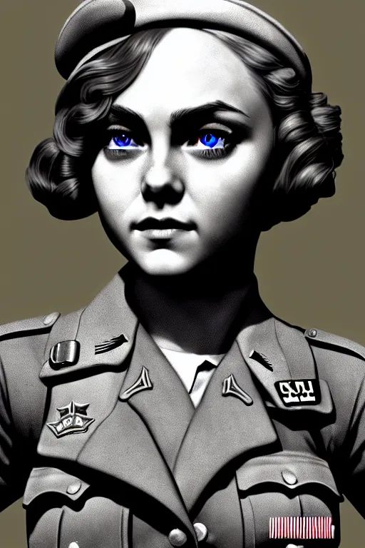 Prompt: Annasophia Robb as world war II female soldier, highly detailed, artstation, illustration, John Singer Sargant, Greg Rutkowki, Rembrandt lighting