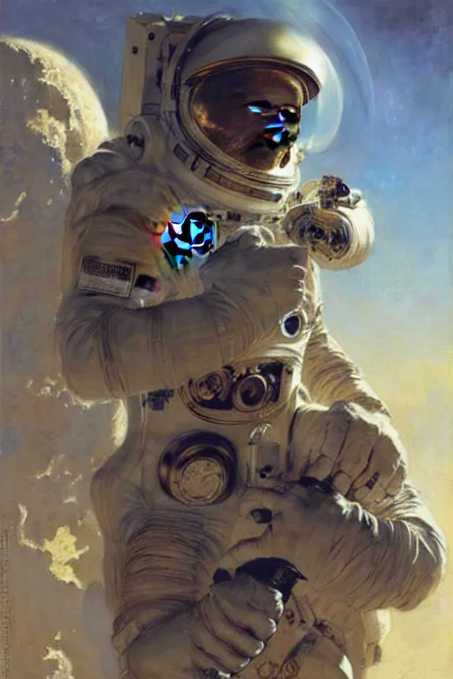 Prompt: skull in a nasa spacesuit portrait dnd, painting by gaston bussiere, craig mullins, greg rutkowski, yoji shinkawa