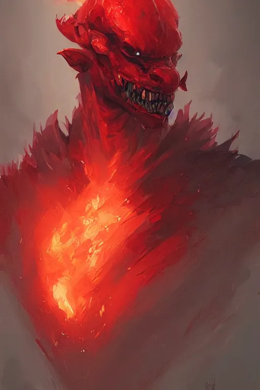 Image similar to a portrait of a red fire demon by greg rutkowski, trending on artstation